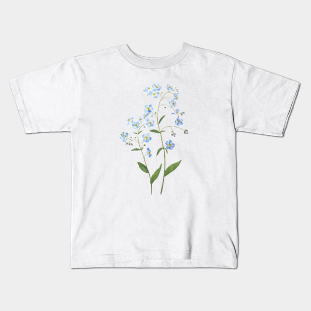 blue forget me not flowers 2021 watercolor Kids T-Shirt by colorandcolor